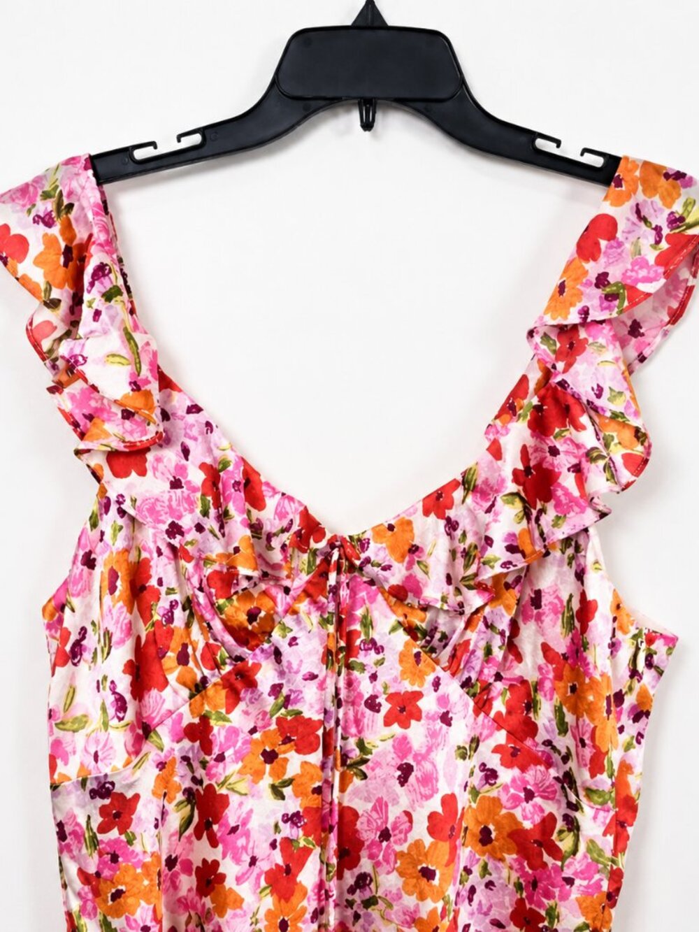 ASTR Floral Ruffle Mini Slip Dress XL Pink Orange Spring - Picture 3 of 11